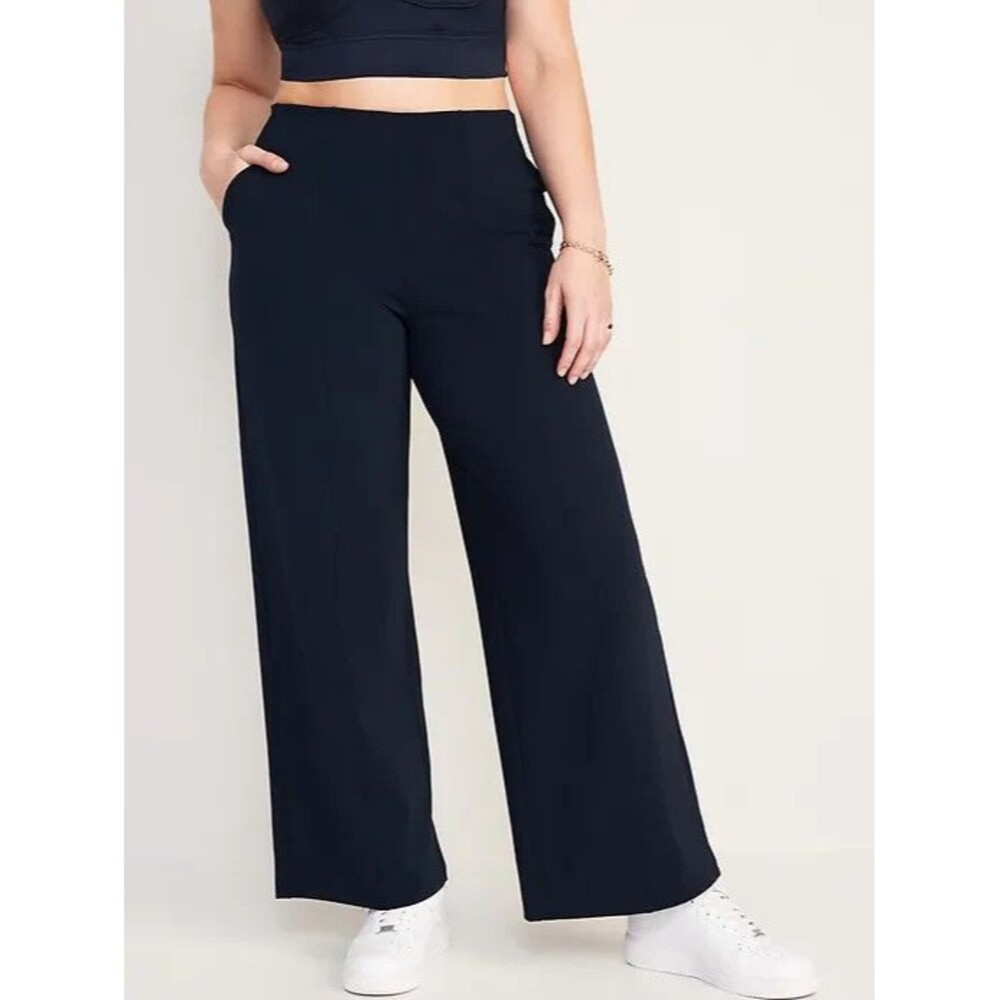 Old Navy PowerSoft Wide Leg Pants Womens XL Navy Blue High Rise Pull On NEW